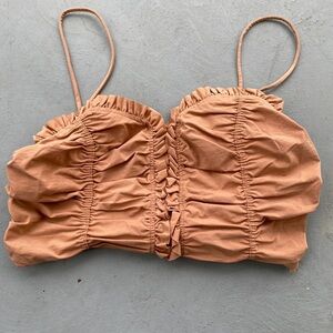 Zara Cropped Mocha Cami Ruffled Ruffles Stretch Elastic Bottom Sz M